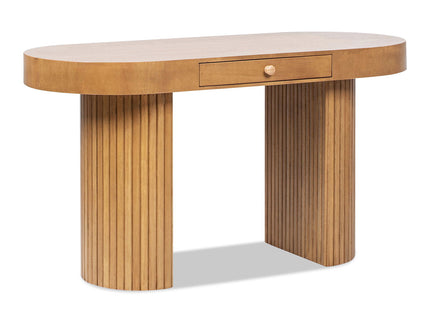 Jesse - Single Drawer Fluted Oval Console Desk - Honey Brown