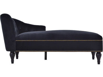 Velvet Chaise Lounge, Button Tufted Right Arm Facing Lounge Chair With Nailhead Trim For Living Room - Black