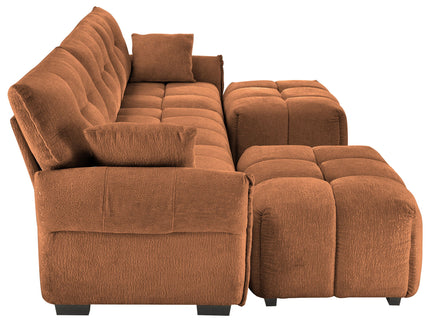 Sofa Set With Ottoman And Pillows, Textured, High Resilience Cushions