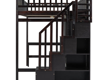 Loft Bed With Bookshelf, Drawers, Desk, And Wardrobe
