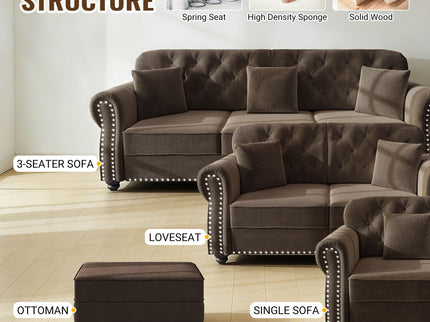 Sofa With Nailhead Trim And Rolled Armrests