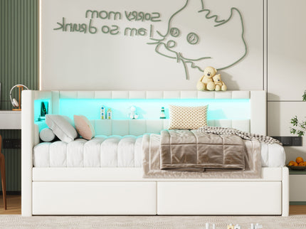 Upholstered Platform Bed With USB Ports And LED Belt