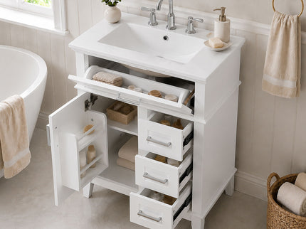 Modern Bathroom Vanity With Sink, Flip Drawer & 3 Drawers, Soft Close Hinges, Adjustable Shelf