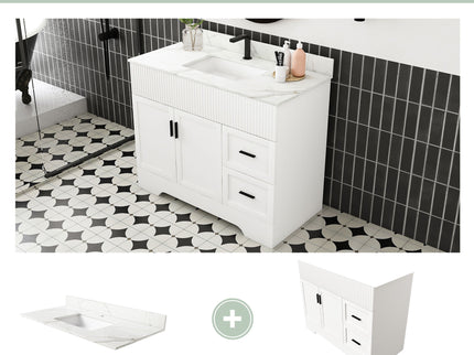 Bathroom Vanity Set, Fluted Cabinet, Soft Close Doors & Drawers - White