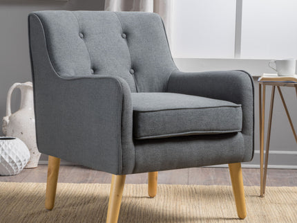 Modern Arm Chair With Tufted Back And Wooden Legs
