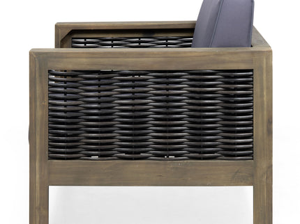 Outdoor Acacia Wood Club Chair With Wicker Accents