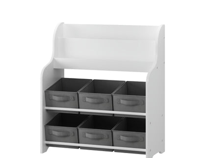 Bookshelf With 6 Storage Bins, Multi Functional Children's Bookcase And Toy Organizer - White