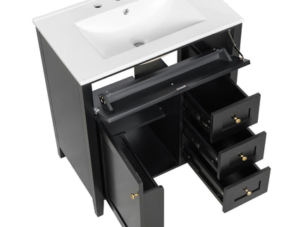 Bathroom Vanity With Sink, 3 Drawers And Adjustable Shelf