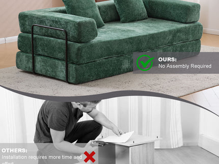 Convertible Floor Sofa Bed With Pillow Back Support Armrest