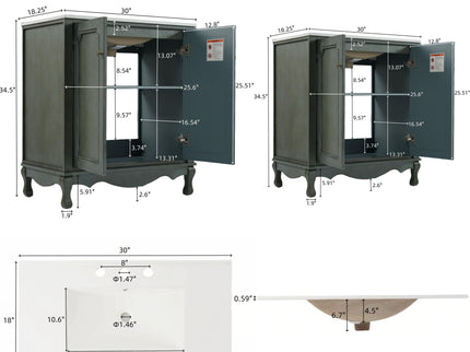 Vintage Double Sink Bathroom Vanity Set With Ceramic Sinks