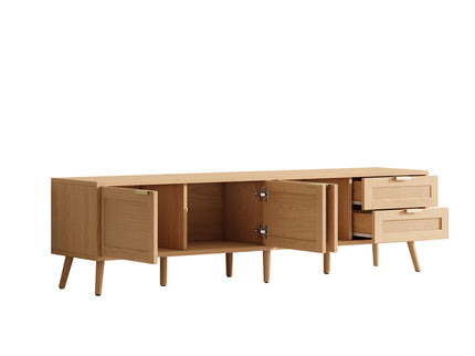 TV Stand, Media Console, 2 Drawers & Cable Management - Natural Wood