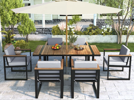 7 Pieces Outdoor Dining Set Patio Dining Table And Chair Set With And Removable Cushions For Patio
