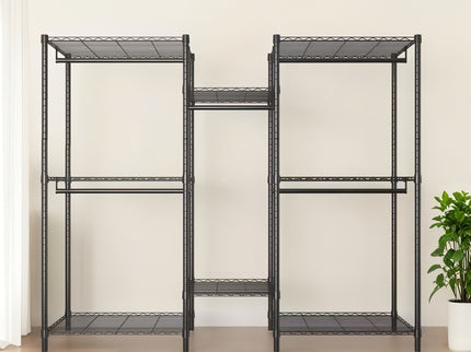 Heavy Duty Garment Rack With 8 Adjustable Wire Shelves And 5 Clothes Rails, Freestanding Closet Organizer Metal - Black