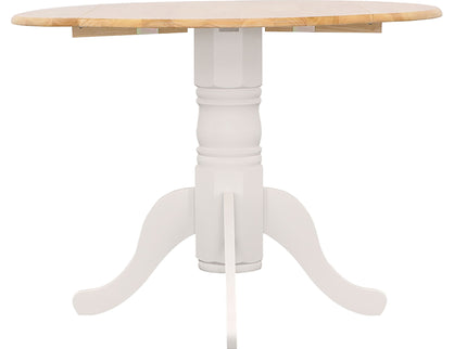 Round Dining Table With Drop Leaf Pedestal Base, Expandable Top - Natural