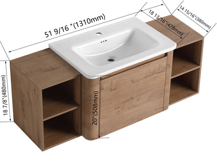 Wall Mounted Bathroom Vanity With Sink, Storage Shelves & Soft Close Door