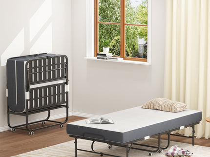 Twin Folding Bed With Memory Foam Mattress Portable Rollaway Bed Sturdy Metal Frame - Brushed Nickel