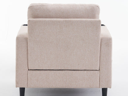 Upholstered Armchair And Storage Ottoman Set, Comfortable Single Sofa With Cup Holders And Tufted Detailing, Ideal For Living Room Or Bedroom