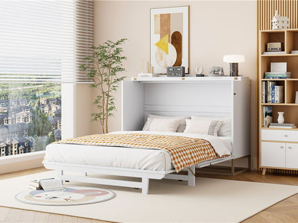 Murphy Bed With Frosted Glass Doors Design, Fake Drawers, Metal Legs