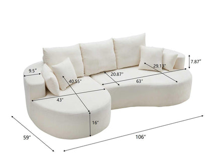 2 Piece Fabric Cloud Curved Sectional Sofa With Chaise For Living Room