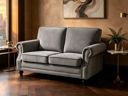Loveseat Sofa With Nailhead Detail & Turned Legs, 2 Seater Upholstered Couch