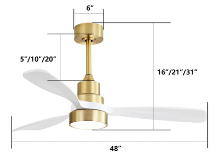 Indoor Ceiling Fan With Dimmable LED Light, 6 Speed Remote ControlLED DC Motor, Reversible Blades