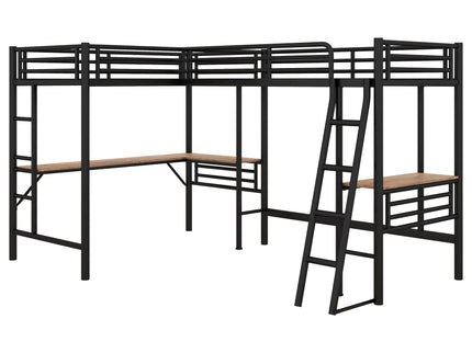 Twin Loft Bed With 2 Built In Desks, Mission Style - Black