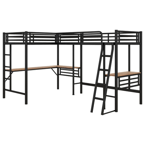 Twin Loft Bed With 2 Built In Desks, Mission Style - Black