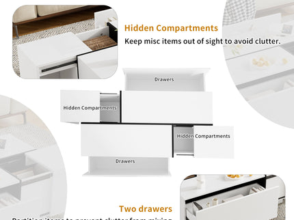 Extendable Coffee Table With 2 Hidden Storage Space And 2 Drawers For Living Room