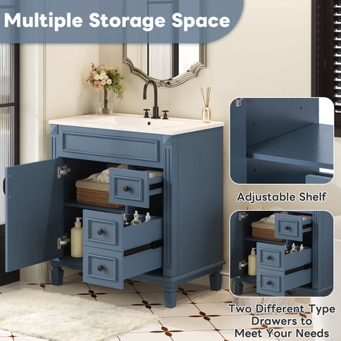 Bathroom Vanity With Sink, Cabinet With 2 Drawers And Adjustable Shelf