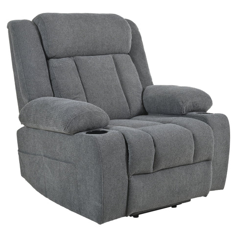 Power Lift Recliner Chair With Extended Footrest, Remote Control, Cup Holders, And Side Pockets