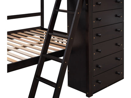 Bunk Bed With 6 Drawers And Flexible Shelves, Bottom Bed With Wheels