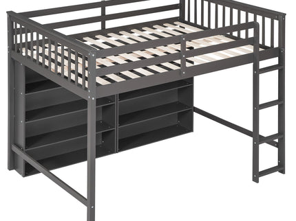 Loft Bed With 8 Open Storage Shelves And Built In Ladder
