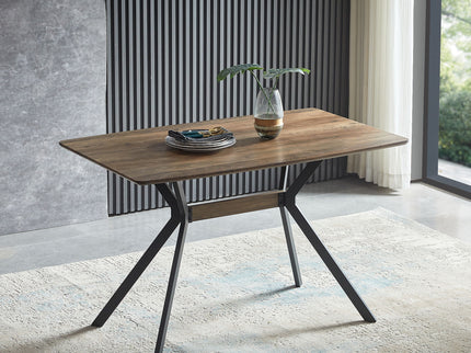 Modern Minimalist Style Dining Table MDF Wooden Top Metal Shelf Metal Heat Transfer Legs Leveling Feet For Dining Room Kitchen Office Table - Walnut / Black