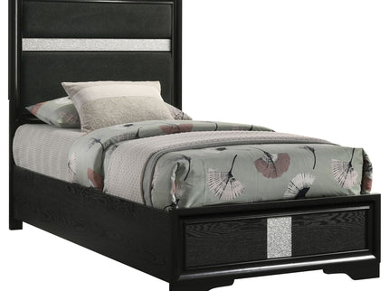 Panel Bed With Padded Headboard And Glittering Accent Stripes