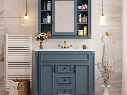 Bathroom Vanity With Top Sink, Mirror Cabinet, 2 Soft Closing Doors & 2 Drawers
