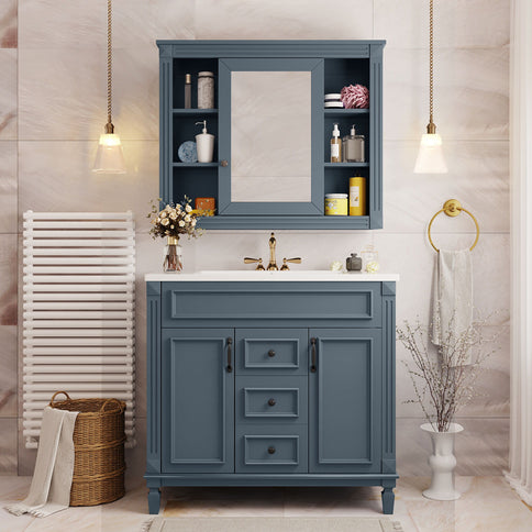 Bathroom Vanity With Top Sink, Mirror Cabinet, 2 Soft Closing Doors & 2 Drawers