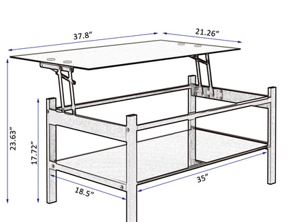 Glass Lift Top Coffee Table, Modern Simple 2-Layer Tempered Glass Coffee Table For Living Room - Black