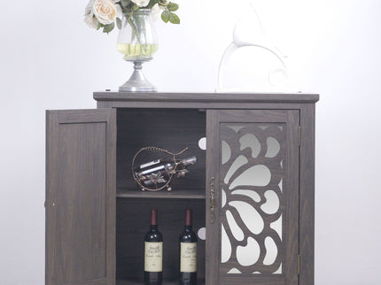 Elegant Sideboard With 2 Acrylic Mirrored Doors, Adjustable Shelf Storage