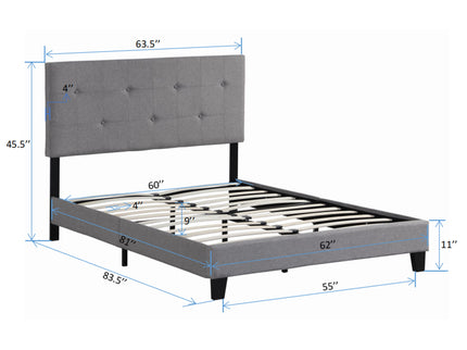 Queen Size Upholstered Platform Bed Frame With Button Tufted Linen Headboard, No Box Spring Needed, Wood Slat Support - Gray