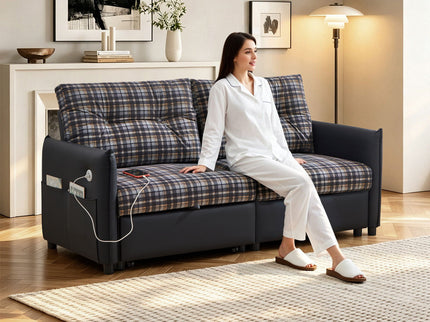 Sleeper Sofa, Expandable Sectional With Ottoman For Living Room