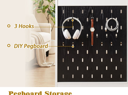 Office Desk With Storage Cabinet, Charging Station, Monitor Stand & Pegboard