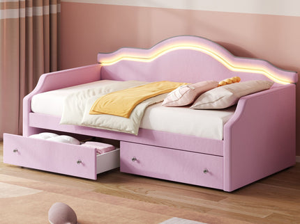 Upholstered Daybed With LED Lights And 2 Drawersme