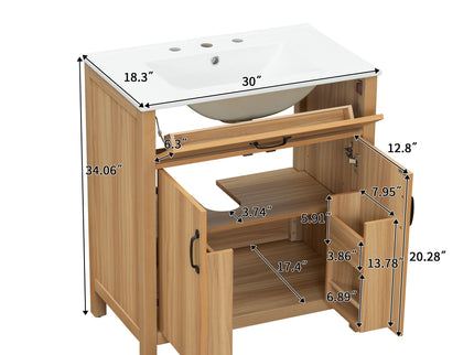 Bathroom Vanity With Flip Drawer, 2 Soft Close Doors, Adjustable Shelf And Ceramic Sink