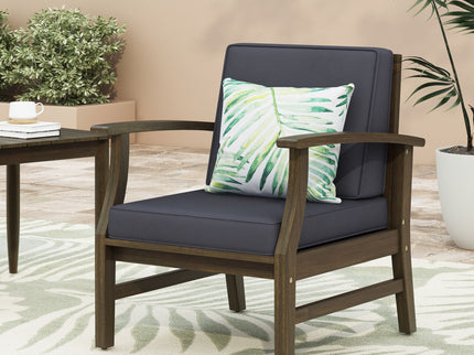 Enchanting Outdoor Club Chair With Slat Panel Design And Water Resistant Cushion - Dark Gray