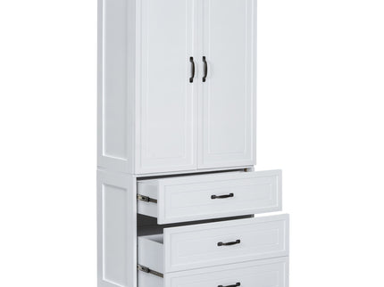 Tall Bathroom Storage Cabinet With 2 Doors And Drawers, Adjustable Shelf - White