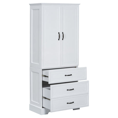 Tall Bathroom Storage Cabinet With 2 Doors And Drawers, Adjustable Shelf - White