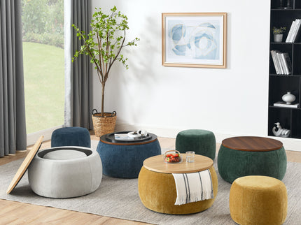Round Storage Ottoman, 2 In 1 Function, End Table And Ottoman