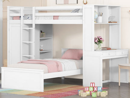 Loft Bed With A Stand Alone Bed, Shelves, Desk, And Wardrobe