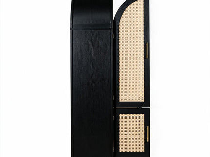 Tall Arched Cabinet With Rattan Doors & Adjustable Shelves