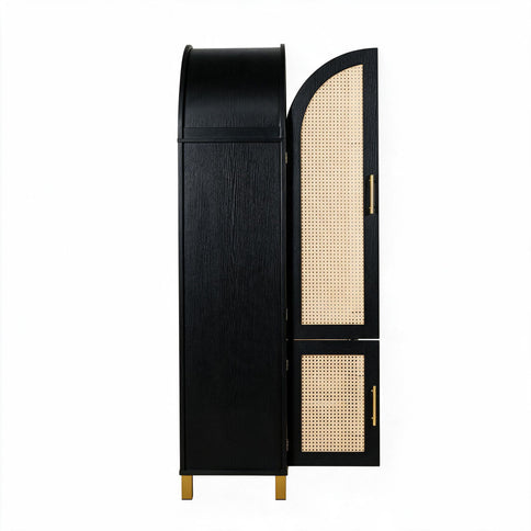 Tall Arched Cabinet With Rattan Doors & Adjustable Shelves